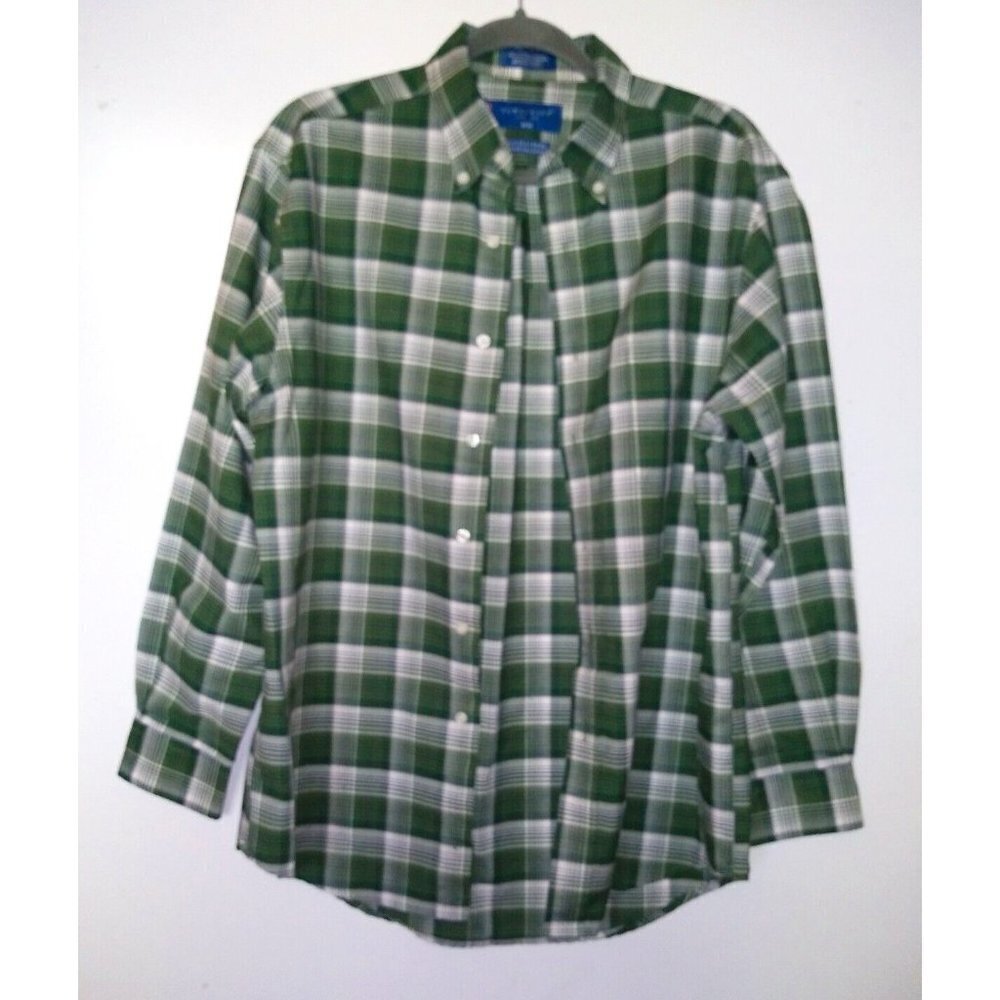 Towncraft Mens Shirt Sz M green Tartan Plaid Wrinkle Free Button-down Long sleev